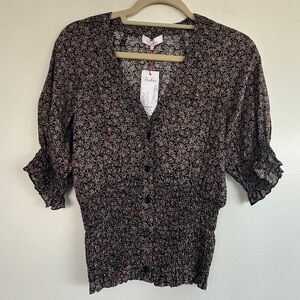 Parker NWT Viceroy Floral Button Front Elasticized Sleeve Ends & Hem Blouse, XS